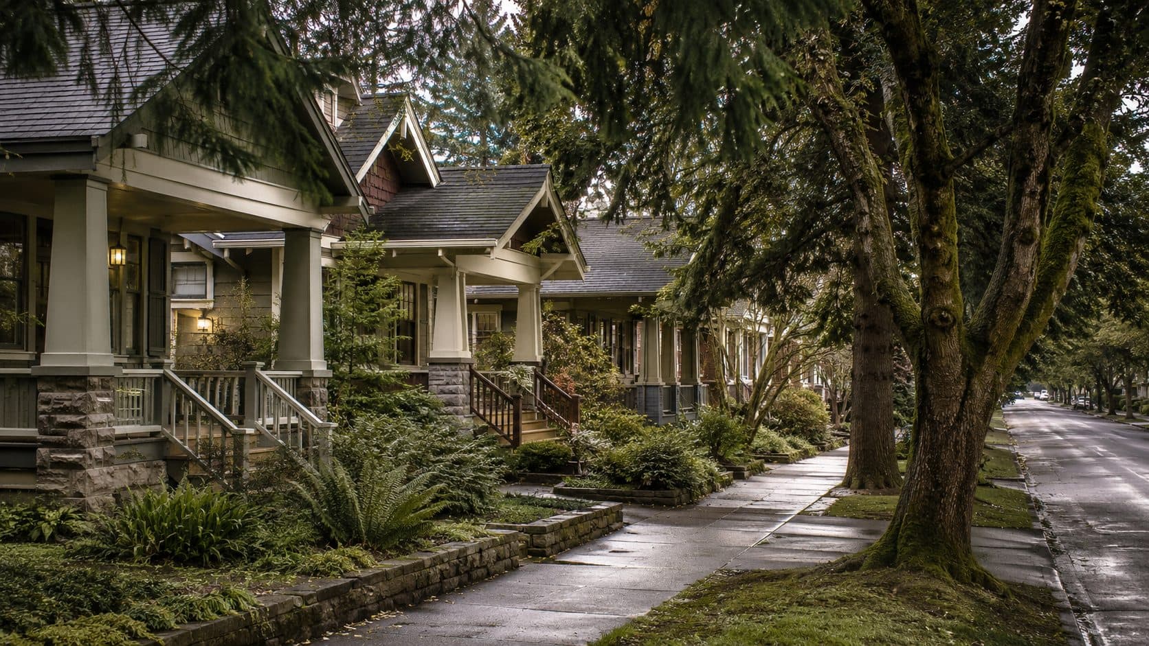 Tree-lined Portland street of craftsman homes
